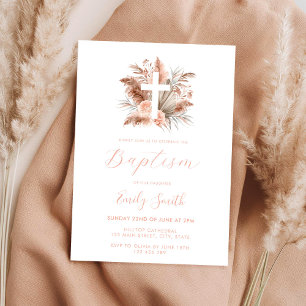 Modern Elegant Boho Blommigt Baptism Inbjudningar