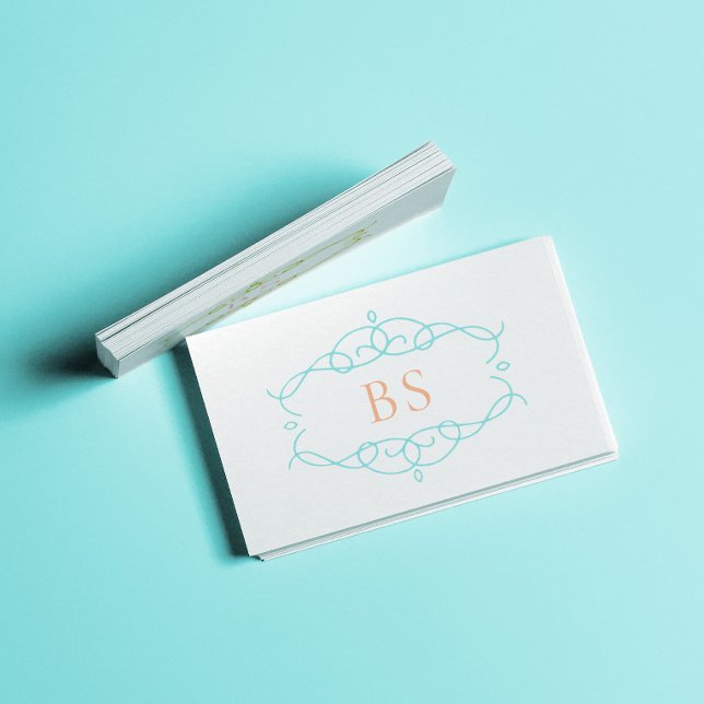 Modern Elegant Boho Blue Ram Monogram Visitkort (Skapare uppladdad)