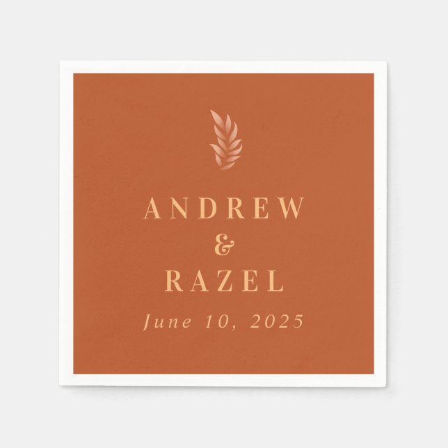 Modern Elegant Boho Bröllop Löv Pappersservett (Framsidan)