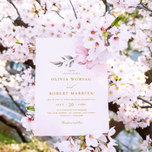 Modern Elegant Boho Dusty Rosa ros Blommigt Bröllo Inbjudningar