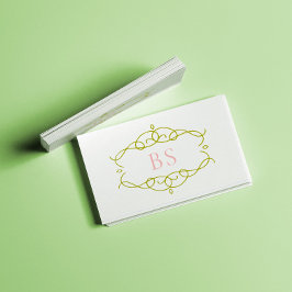 Modern Elegant Boho Grönt Ram Monogram Visitkort