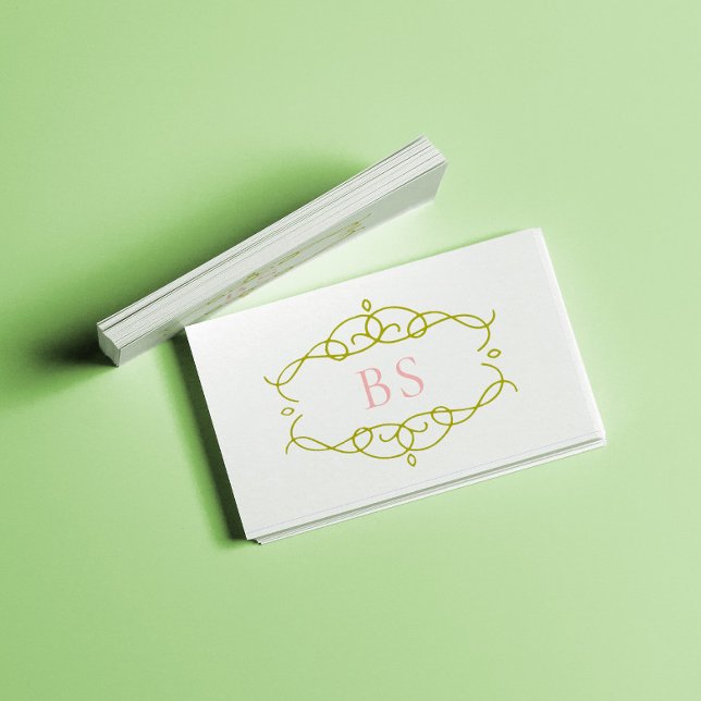 Modern Elegant Boho Grönt Ram Monogram Visitkort (Skapare uppladdad)