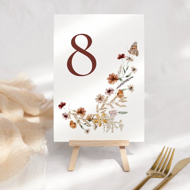 Modern Elegant Boho Nature Wildblommor Bröllop Bordsnummer (Skapare uppladdad)