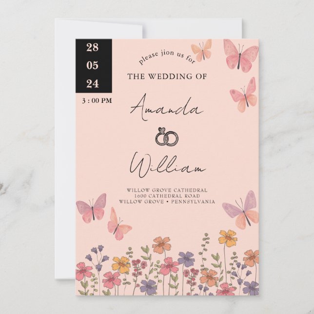 Modern Elegant Boho Nature Wildblommor Bröllop Inbjudningar (Framsida)