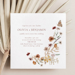 Modern Elegant Boho Nature Wildblommor Bröllop Inbjudningar
