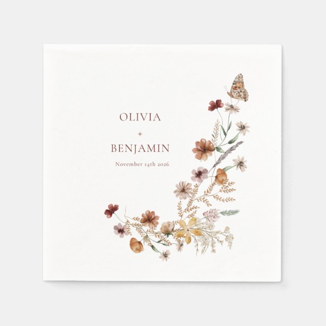 Modern Elegant Boho Nature Wildblommor Bröllop Pappersservett (Framsidan)