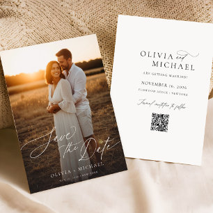 Modern Elegant Boho Photo QR-kod Spara datum Inbjudningar