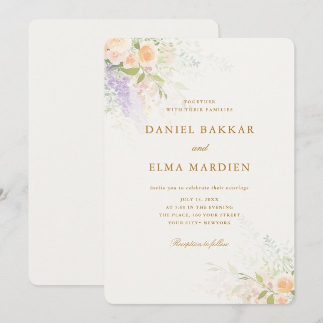 Modern Elegant Boho Vildblomma Bröllop Inbjudningar (Fram/baksida)