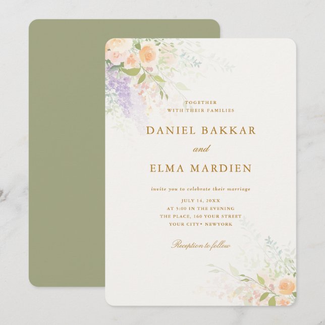 Modern Elegant Boho Vildblomma Bröllop Inbjudningar (Fram/baksida)