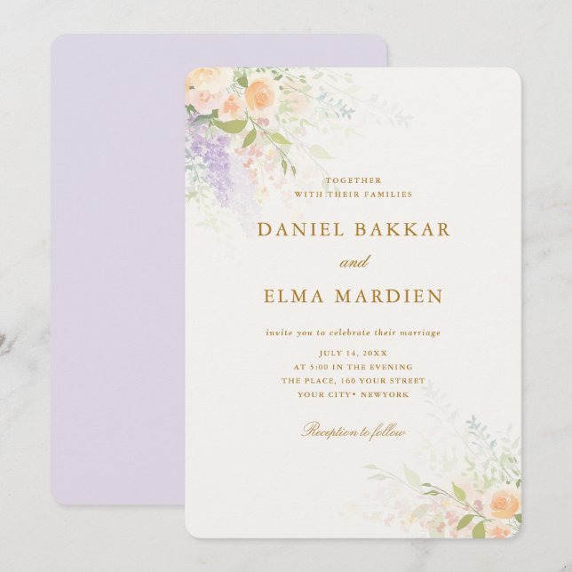 Modern Elegant Boho Vildblomma Bröllop Inbjudningar (Fram/baksida)