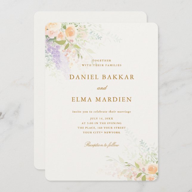 Modern Elegant Boho Wildflower Wedding Inbjudningar (Fram/baksida)