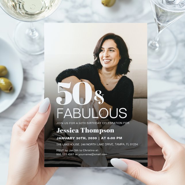 Modern Elegant Bold 50th Birthday Photo Invitation Inbjudningar (Bold and elegant 50 & Fabulous 50th birthday custom photo invitation)