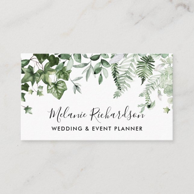Modern Elegant Botanical Greenery Ivy Sage Ferns Visitkort (Framsida)