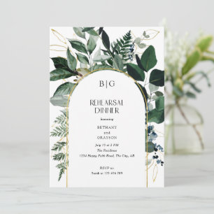 Modern Elegant botaniska Greenery Rehearsal Middag Inbjudningar