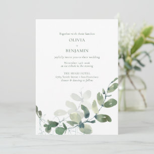 Modern Elegant Botaniska Grönten Eucalyptus Bröllo Inbjudningar