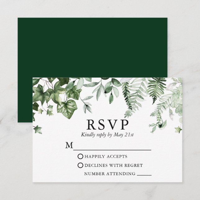 Modern Elegant Botaniska Ivy Sage Greenery Bröllop OSA Kort (Fram/baksida)