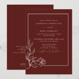 Modern Elegant Botaniskt Löv QR-kod Bröllop in Inbjudningar