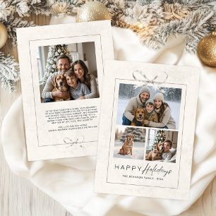 Modern Elegant Bow Family Photo Collage Lycklig Julkort