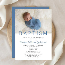 Modern Elegant Boy Photo Baptism Inbjudningar