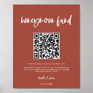Modern elegant bränd brick Honeymoon-fond QR-kod Poster