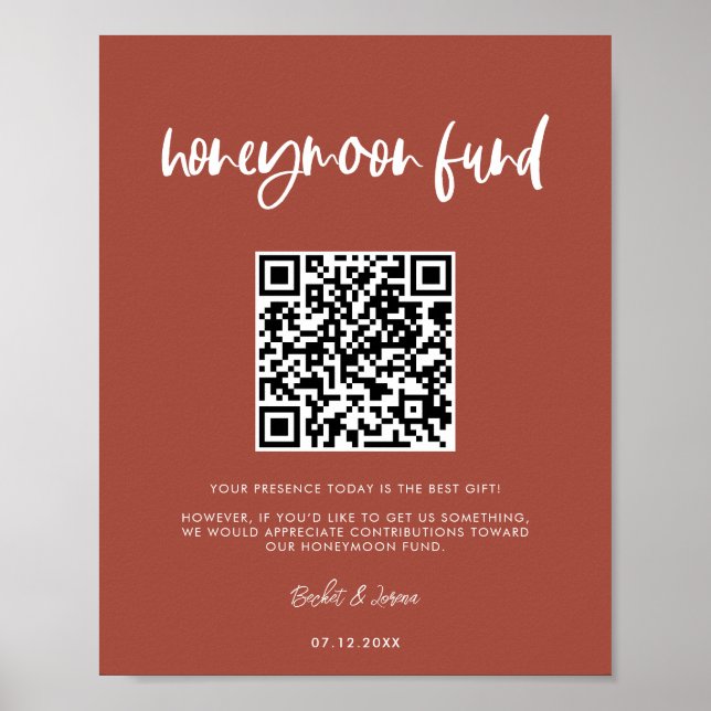 Modern elegant bränd brick Honeymoon-fond QR-kod Poster (Framsidan)