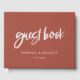 Modern elegant bränd tegel bröllop gästböcker