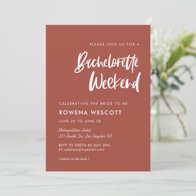 Modern elegant brände brick Bachelorette Helg Inbjudningar (Stående Fram)