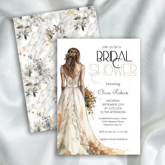 Modern Elegant Bride i Bröllop Gown Möhippa Inbjudningar (Skapare uppladdad)