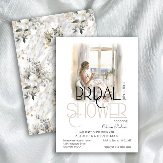 Modern Elegant Bride i Bröllop Gown Möhippa Inbjudningar (Skapare uppladdad)