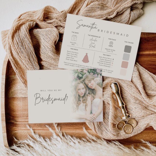 Modern Elegant Bridesmaid Photo Information Card Inbjudningar (Skapare uppladdad)