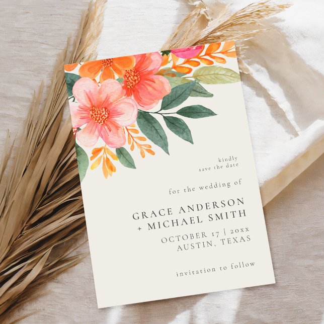 Modern Elegant Bright Blommigt Bröllop Spara Datumet (Skapare uppladdad)