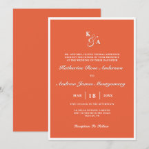 Modern Elegant Bright Orange Monogram Bröllop