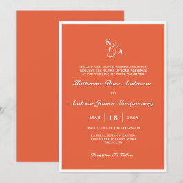 Modern Elegant Bright Orange Monogram Bröllop Inbjudningar