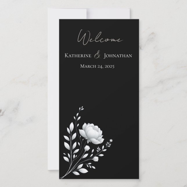 Modern Elegant bröllop Black and White Flower (Framsida)