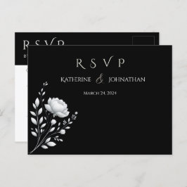 Modern Elegant bröllop Black and White Flower Vykort