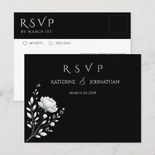 Modern Elegant bröllop Black and White Flower Vykort