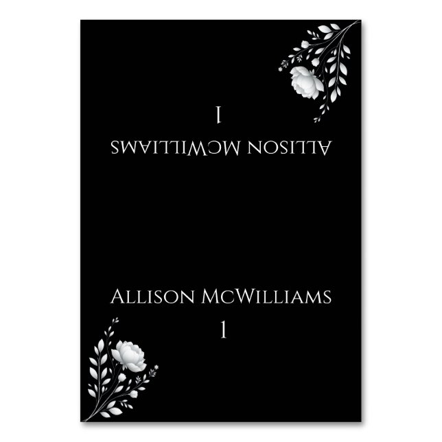 Modern Elegant bröllop Black and White Flowers Bordsnummer (Framsidan)