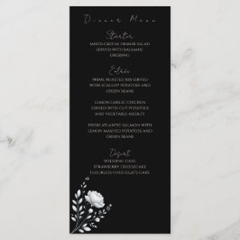 Modern Elegant bröllop Black and White-Flowers Meny