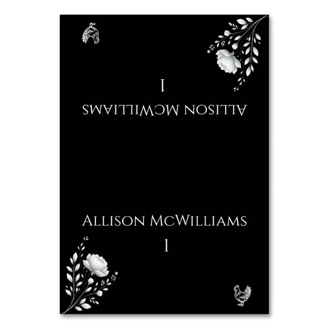 Modern Elegant bröllop Black and White Poultry Bordsnummer (Framsidan)