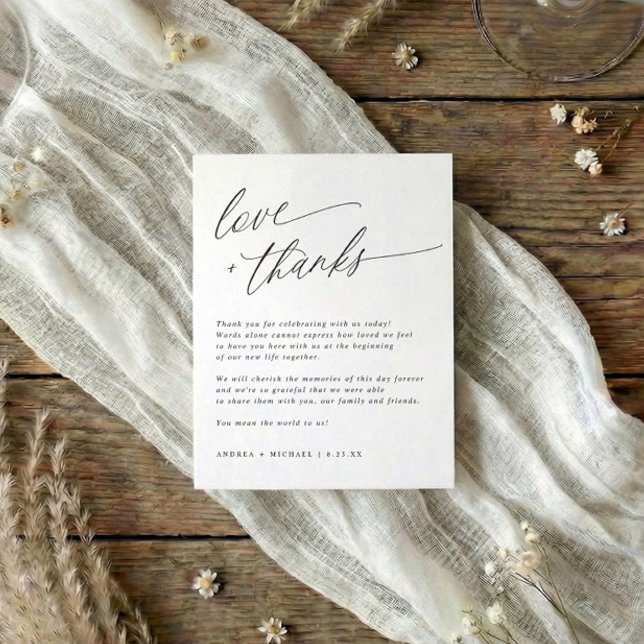 Modern Elegant bröllop Bord - tackkort Tack Kort (Modern simple black and white thank you card for wedding reception tables.)