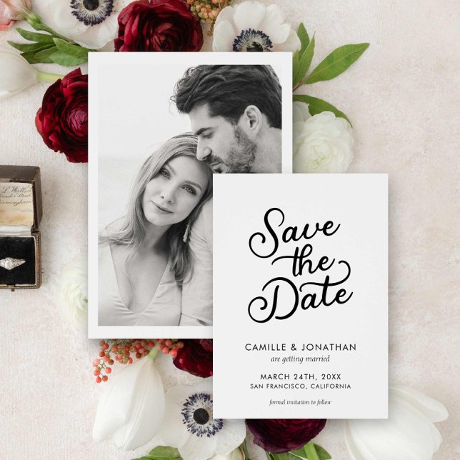 Modern Elegant bröllop-fotospara datum Spara Datumet (Modern Chic Photo Save the Date Card)
