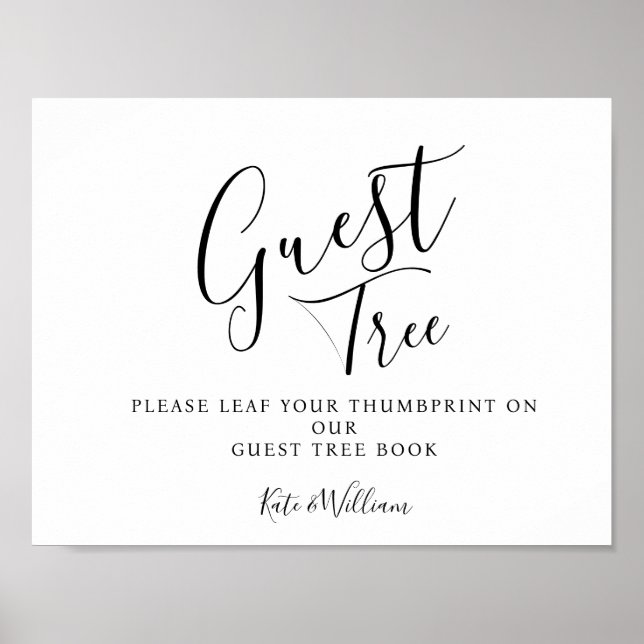 Modern elegant bröllop guestbook Träd SIGN Poster (Framsidan)