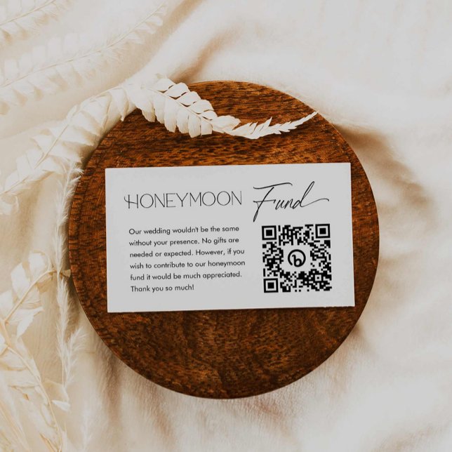 Modern Elegant bröllop Honeymånfond QR-kod Tilläggskort (Elegant Modern Wedding Honeymoon Fund Card)