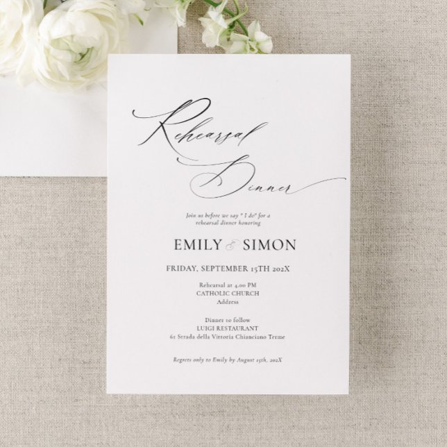 Modern Elegant bröllop-kallelse till middagsinbjud Inbjudningar (modern elegant wedding rehearsal dinner, the night before invitation, dainty rehearsal invite card)