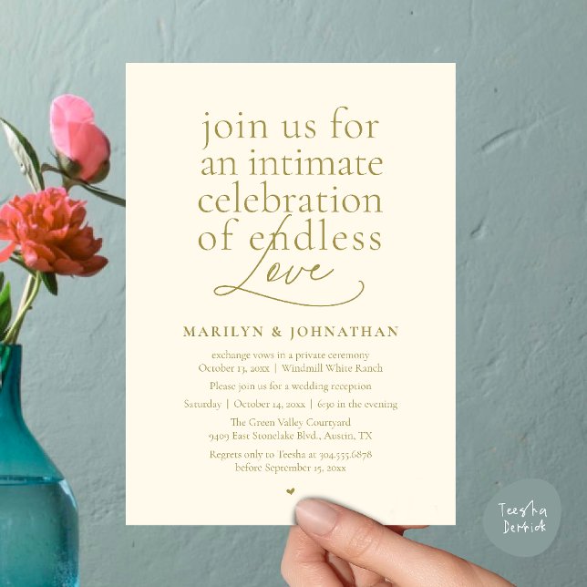 Modern Elegant Bröllop, Oändlig Kärlek, Mottagning Inbjudningar (Modern Elegant Wedding, Endless Love, Reception Dinner Invitation Card in Yellow Gold)