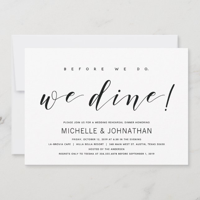 Modern Elegant bröllop Rehearsal Dinner Inbjudan (Framsida)