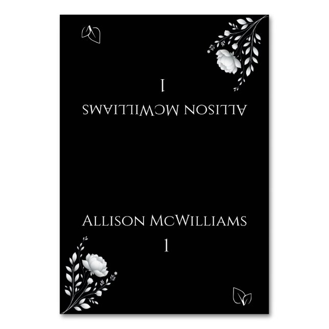 Modern Elegant Bröllop Svart och Vitt Vegetariskt Bordsnummer (Framsidan)