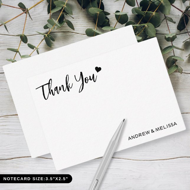 Modern Elegant bröllop Tack Newlyweds par Anteckningskort (Modern Elegant Wedding Thank You Newlyweds Couple Note Card)