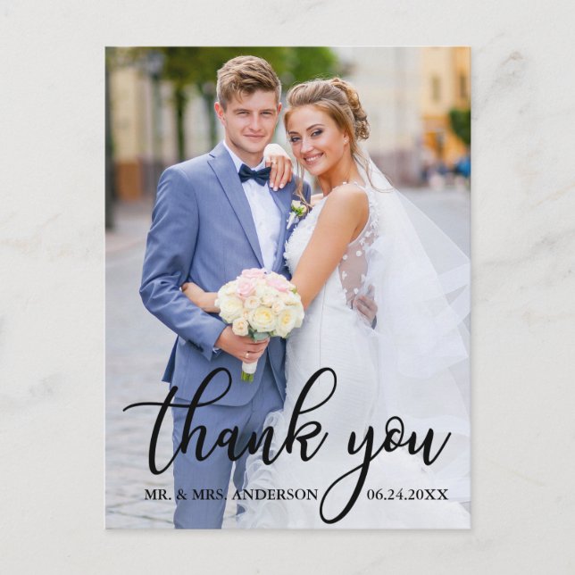 Modern Elegant Bröllop Tacksam Brud Groom Foto Vykort (Framsida)
