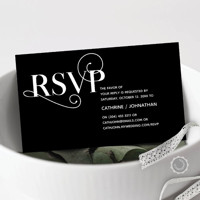 Modern Elegant, Bröllops RSVP, Svar, Svara Tilläggskort (Elegant Classy, Invitation RSVP respond Enclosure Card, in Classy Black and White themed)